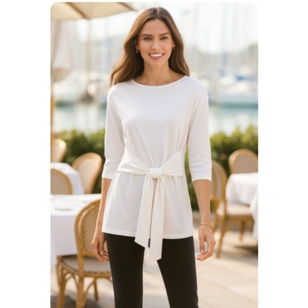 Peruvian Connection White Monique Tie-Front Top